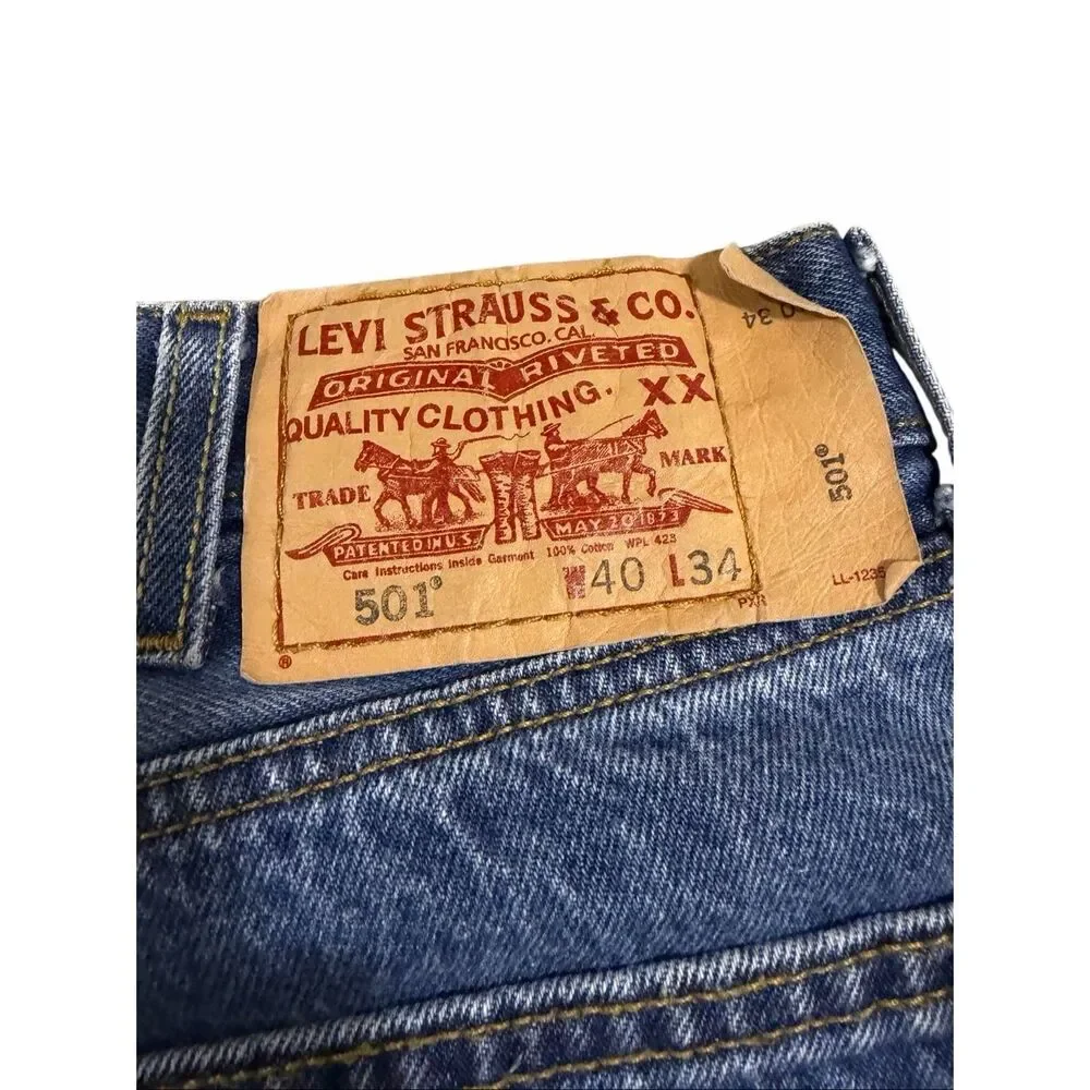 Levi’s 501 XX Mens Jeans 40X34 Wpl 423 100% Cotton Blue Button Fly Made In Domin